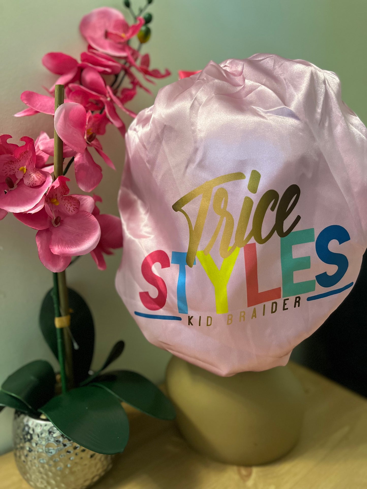 Pink Tricestyles Satin Bonnet